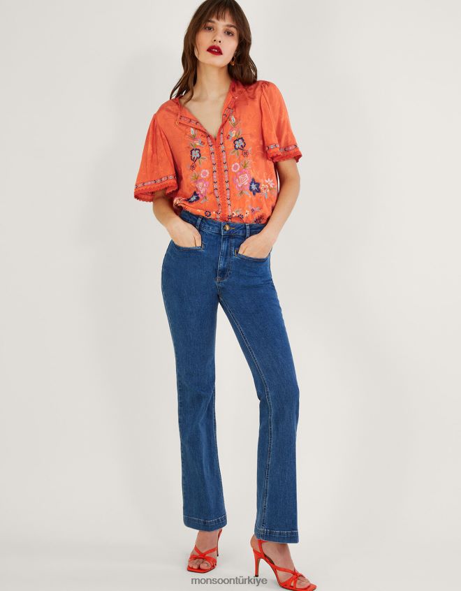 Monsoon kadınlar sürdürülebilir viskondan odelia işlemeli çiçek üst JH86BT262 Giyim turuncu