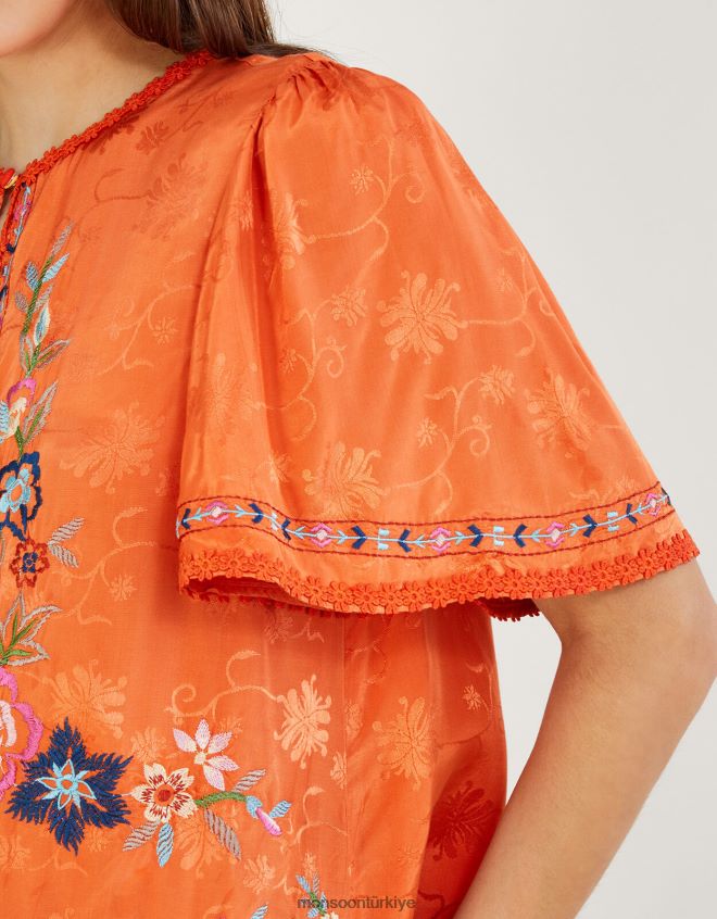 Monsoon kadınlar sürdürülebilir viskondan odelia işlemeli çiçek üst JH86BT262 Giyim turuncu