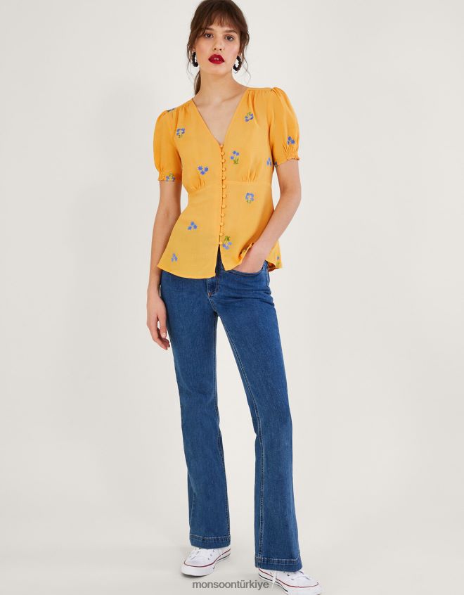 Monsoon kadınlar sürdürülebilir viskondan ollie işlemeli çay üstü JH86BT814 Giyim sarı