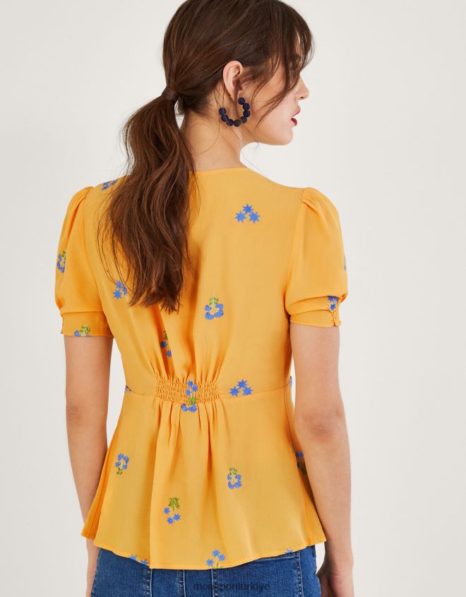 Monsoon kadınlar sürdürülebilir viskondan ollie işlemeli çay üstü JH86BT814 Giyim sarı