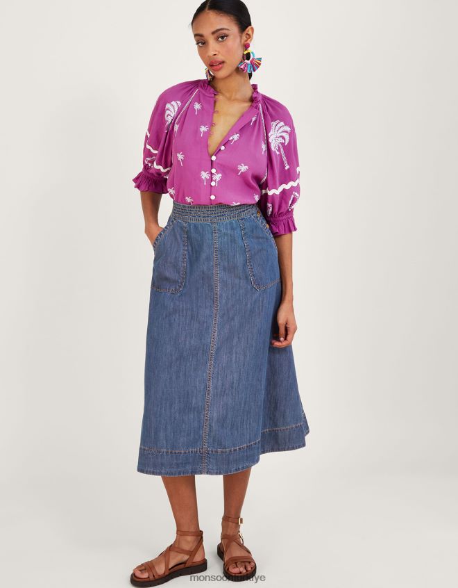 Monsoon kadınlar sürdürülebilir viskondan pernella palmiye işlemeli üst JH86BT890 Giyim pembe