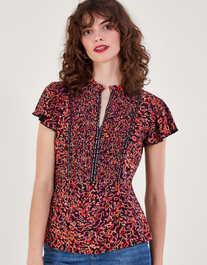 Monsoon kadınlar süslenmiş baskılı jarse üst JH86BT86 Giyim kırmızı