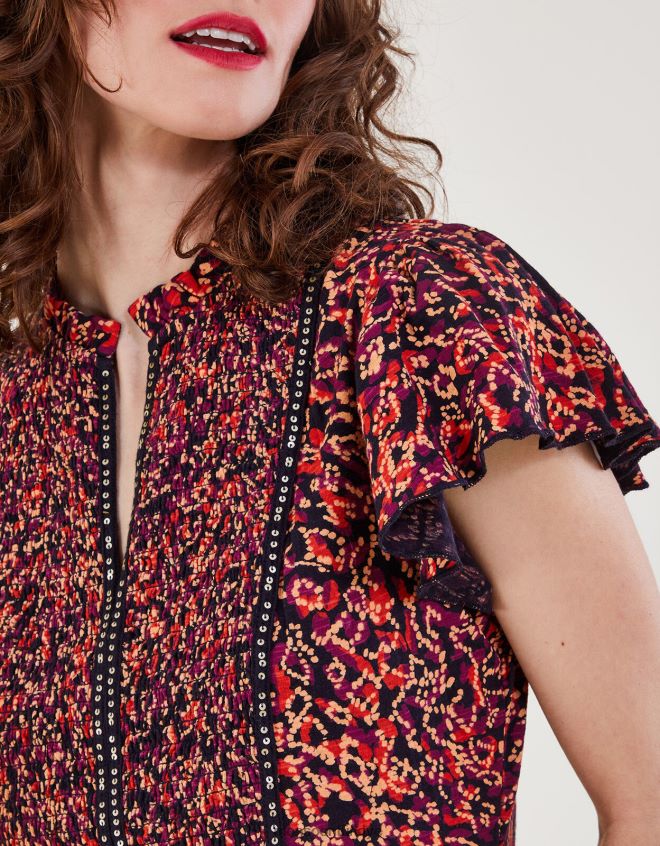 Monsoon kadınlar süslenmiş baskılı jarse üst JH86BT86 Giyim kırmızı