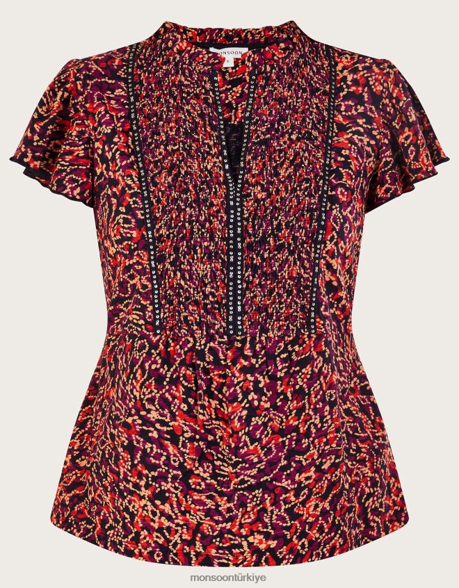 Monsoon kadınlar süslenmiş baskılı jarse üst JH86BT86 Giyim kırmızı