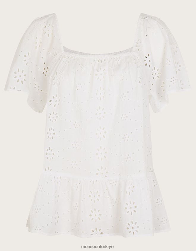 Monsoon kadınlar sade schiffli üst JH86BT190 Giyim beyaz