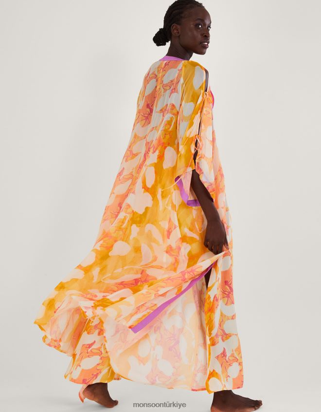 Monsoon kadınlar soyut baskı uzun çizgi kimono JH86BT316 Giyim turuncu