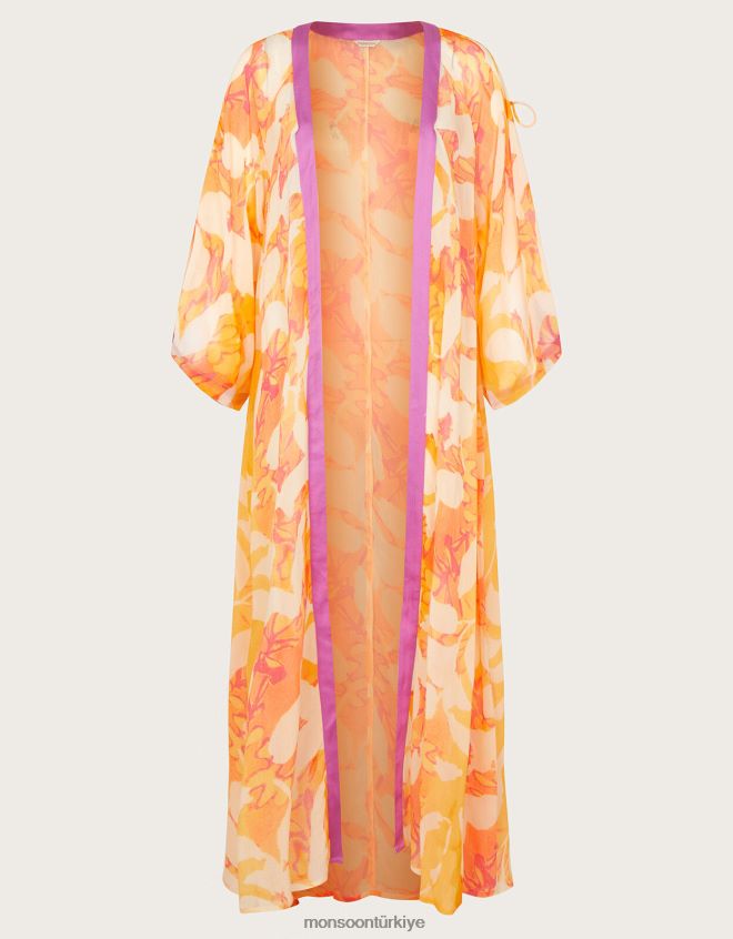 Monsoon kadınlar soyut baskı uzun çizgi kimono JH86BT316 Giyim turuncu
