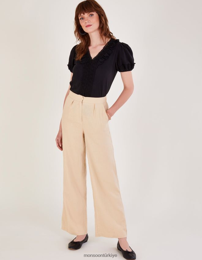 Monsoon kadınlar tığ işi dantel jarse üst JH86BT622 Giyim siyah