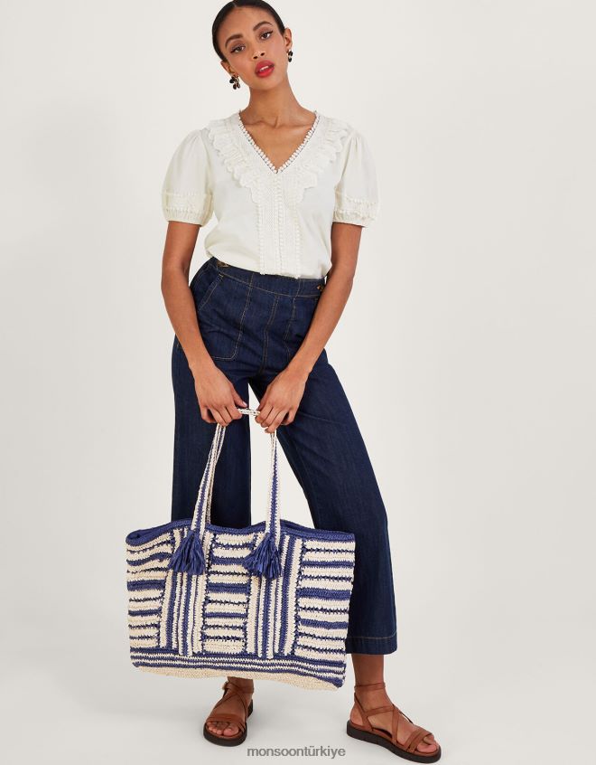 Monsoon kadınlar tığ işi dantel jarse üst JH86BT663 Giyim fildişi