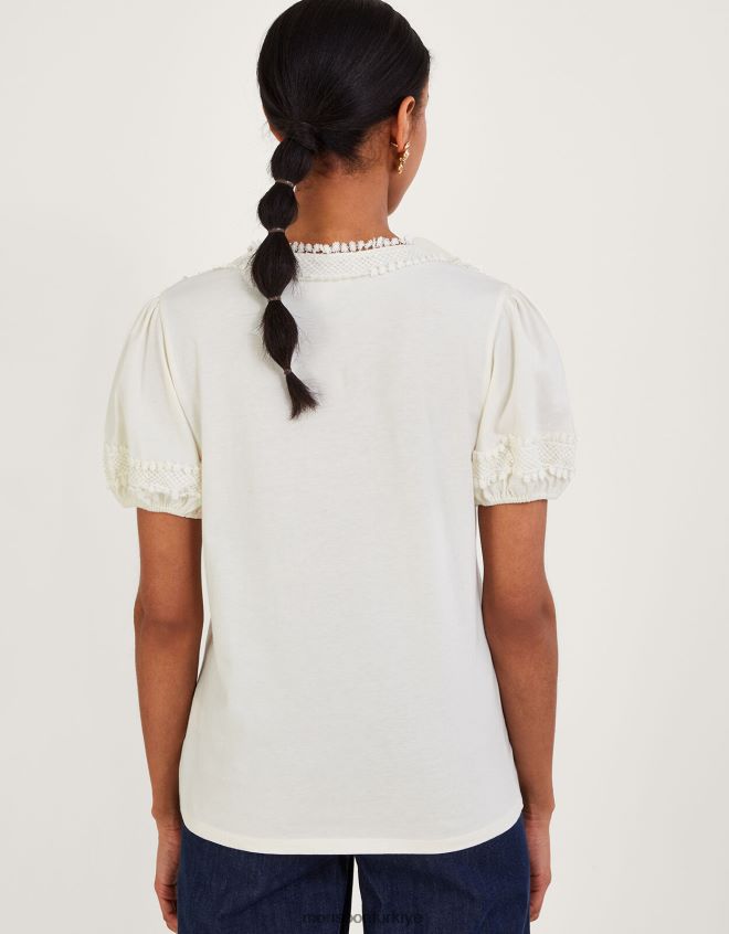 Monsoon kadınlar tığ işi dantel jarse üst JH86BT663 Giyim fildişi