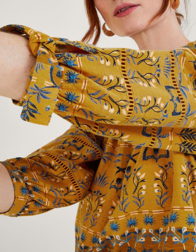 Monsoon kadınlar tüm yüzeyi yaprak baskılı önlüklü jarse üst JH86BT566 Giyim sarı (koyu sarı)