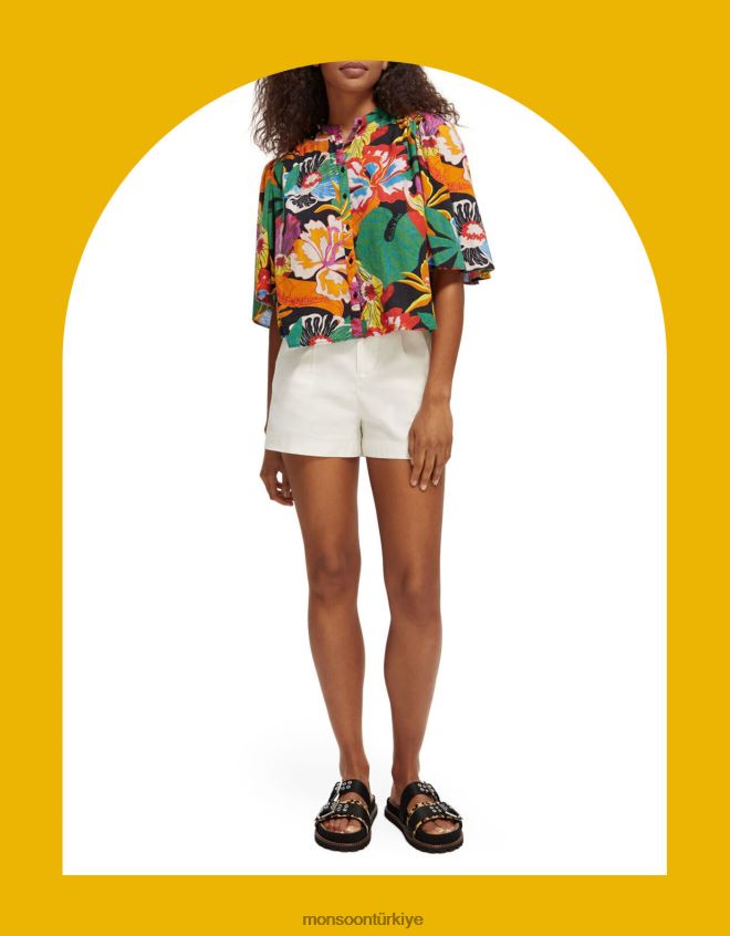 Monsoon kadınlar viski ve soda çarpıntı kollu gömlek JH86BT958 Giyim çok