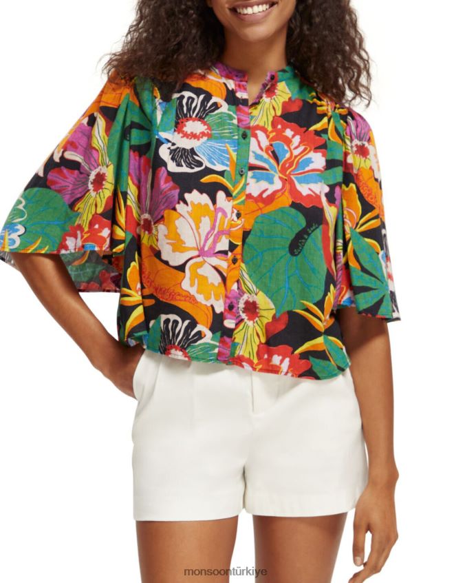 Monsoon kadınlar viski ve soda çarpıntı kollu gömlek JH86BT958 Giyim çok