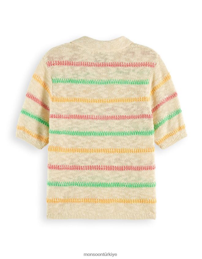 Monsoon kadınlar viski ve soda şeritli yakalı kısa kollu kazak JH86BT792 Giyim doğal