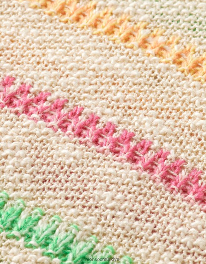 Monsoon kadınlar viski ve soda şeritli yakalı kısa kollu kazak JH86BT792 Giyim doğal