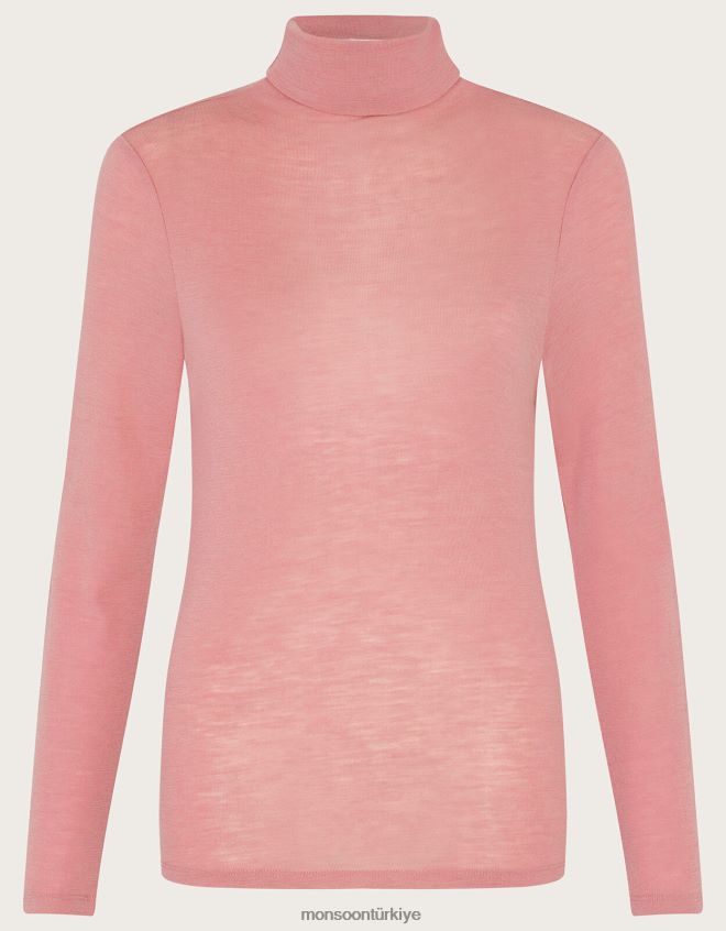 Monsoon kadınlar yün polo yaka üst JH86BT144 Giyim pembe