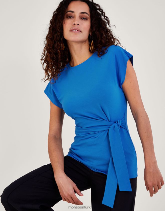 Monsoon kadınlar yandan düğümlü jarse üst JH86BT664 Giyim mavi