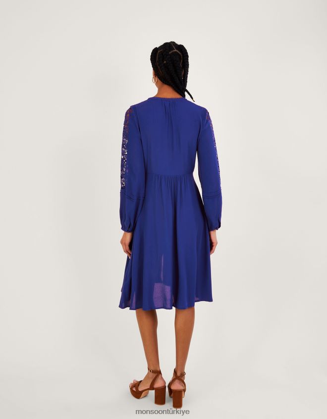 Monsoon kadınlar Hope Lenzing Ecovero\'lu dantel detaylı elbise JH86BT676 Giyim mavi (kobalt)