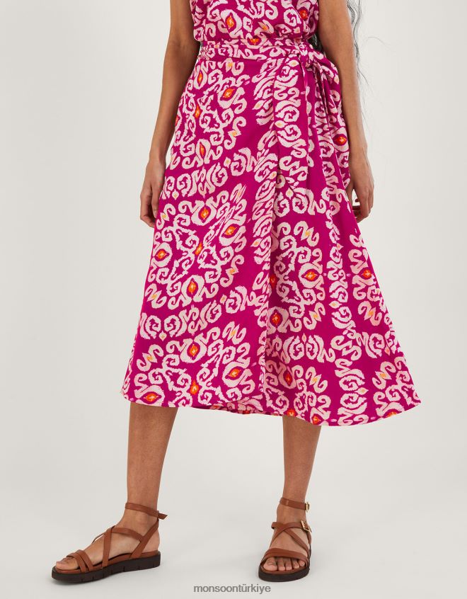 Monsoon kadınlar Lenzing Ecovero\'da bandhani desenli Malaya peştemâli etek JH86BT717 Giyim pembe