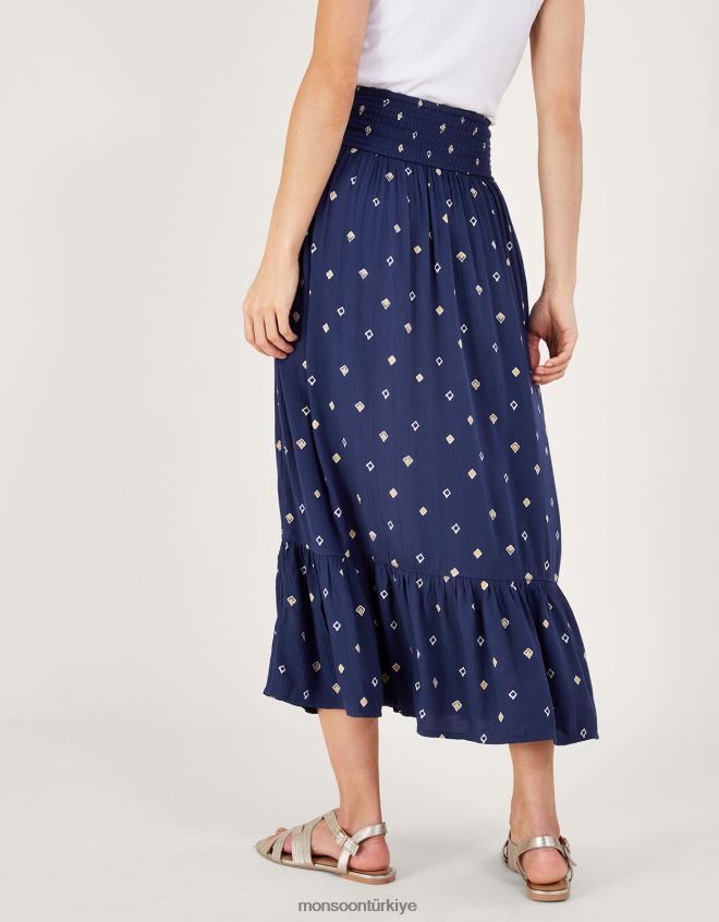 Monsoon kadınlar Lenzing Ecovero\'da motif desenli maksi etek JH86BT217 Giyim Mavi Donanma)