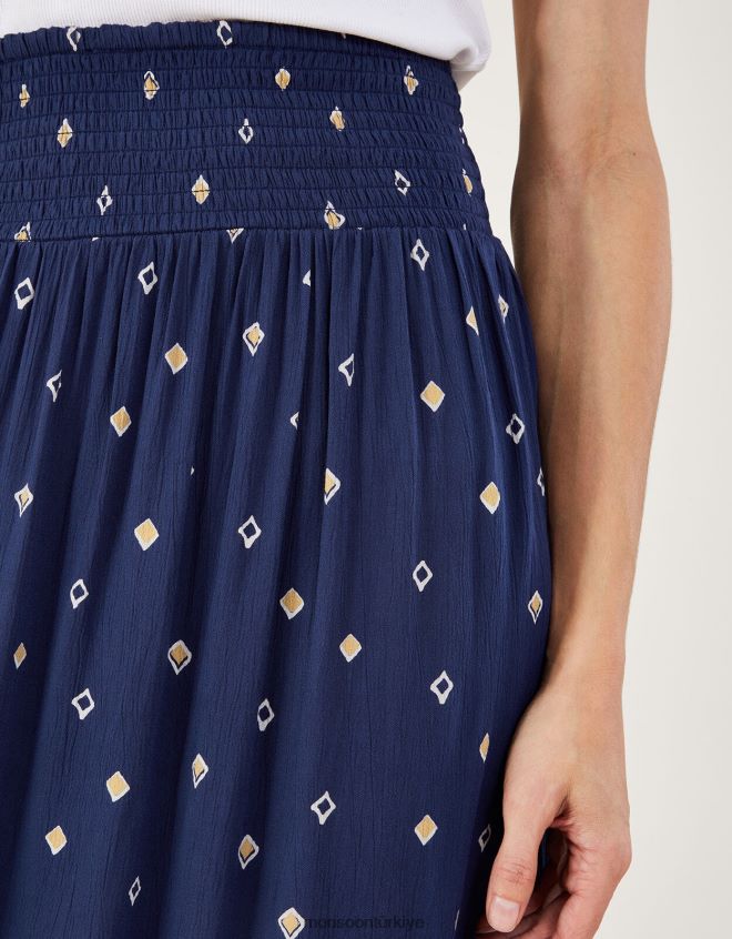 Monsoon kadınlar Lenzing Ecovero\'da motif desenli maksi etek JH86BT217 Giyim Mavi Donanma)