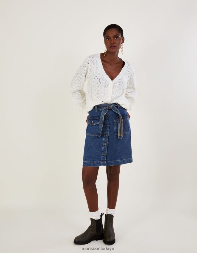 Monsoon kadınlar Sürdürülebilir pamuklu kuşaklı etekten denim düğmesi JH86BT553 Giyim mavi (çivit mavisi)