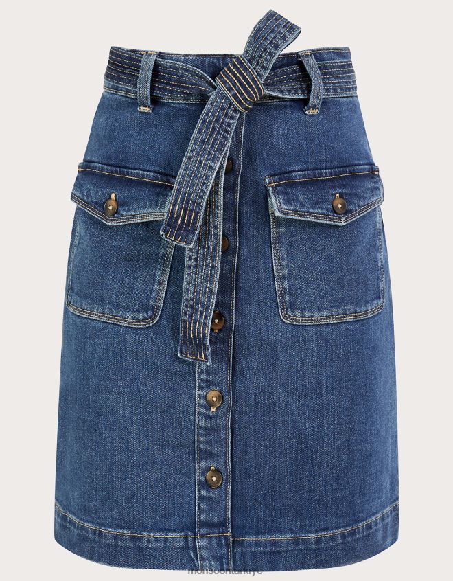 Monsoon kadınlar Sürdürülebilir pamuklu kuşaklı etekten denim düğmesi JH86BT553 Giyim mavi (çivit mavisi)