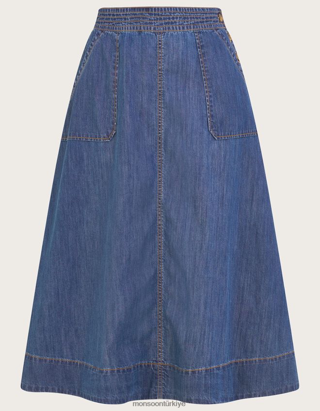 Monsoon kadınlar Sürdürülebilir pamuktan denim midi eteği giyin JH86BT135 Giyim mavi (kot mavisi)