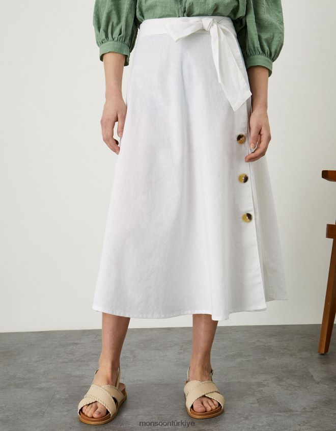 Monsoon kadınlar Sürdürülebilir pamuktan sahte düğmeli midi etek JH86BT878 Giyim beyaz