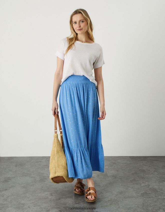 Monsoon kadınlar boho folyo maxi katmanlı etek JH86BT1134 Giyim mavi