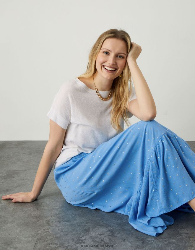 Monsoon kadınlar boho folyo maxi katmanlı etek JH86BT1134 Giyim mavi