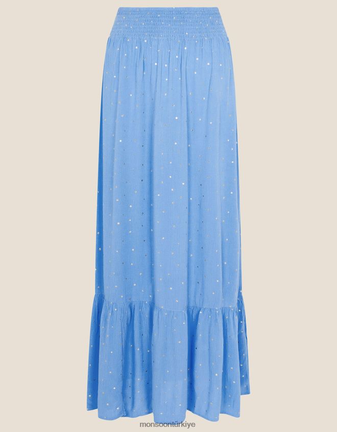 Monsoon kadınlar boho folyo maxi katmanlı etek JH86BT1134 Giyim mavi
