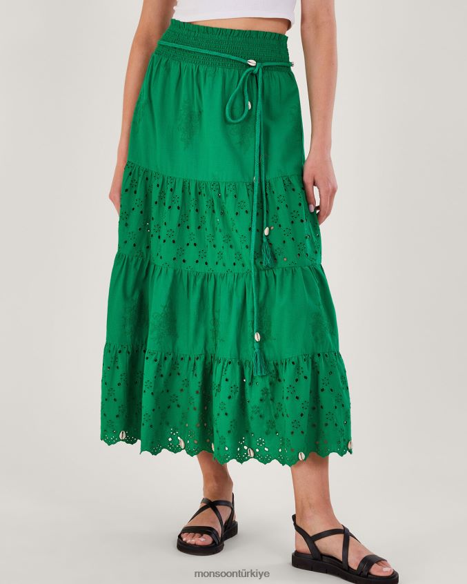 Monsoon kadınlar broderie katmanlı etek JH86BT757 Giyim yeşil