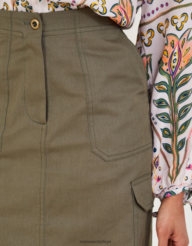 Monsoon kadınlar düz uzun askı kargo eteği JH86BT998 Giyim yeşil (haki)