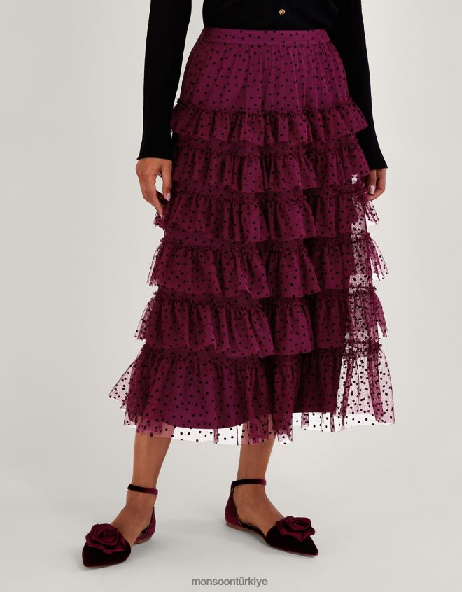 Monsoon kadınlar della noktalı katmanlı etek JH86BT148 Giyim kırmızı (dut)