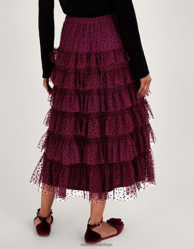 Monsoon kadınlar della noktalı katmanlı etek JH86BT148 Giyim kırmızı (dut)