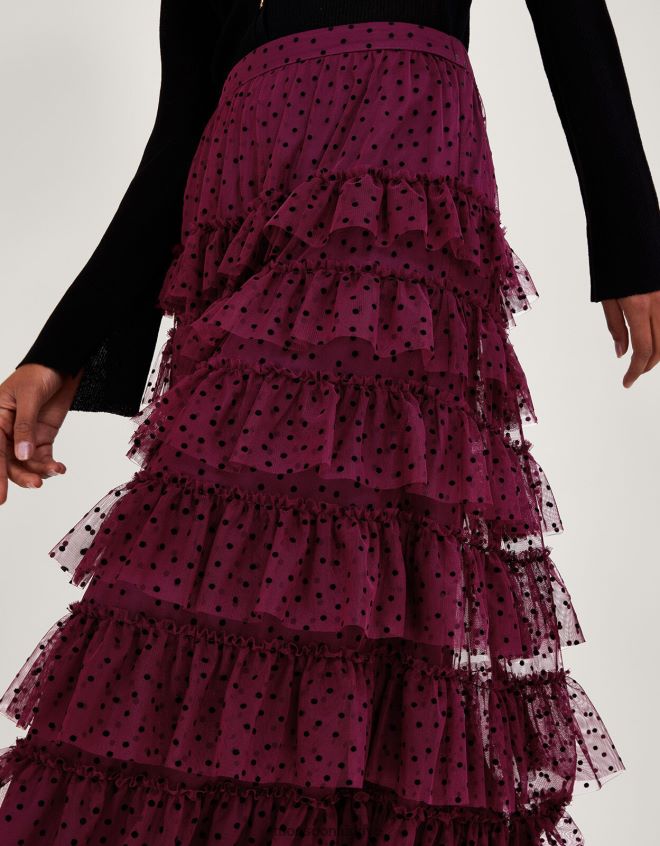 Monsoon kadınlar della noktalı katmanlı etek JH86BT148 Giyim kırmızı (dut)