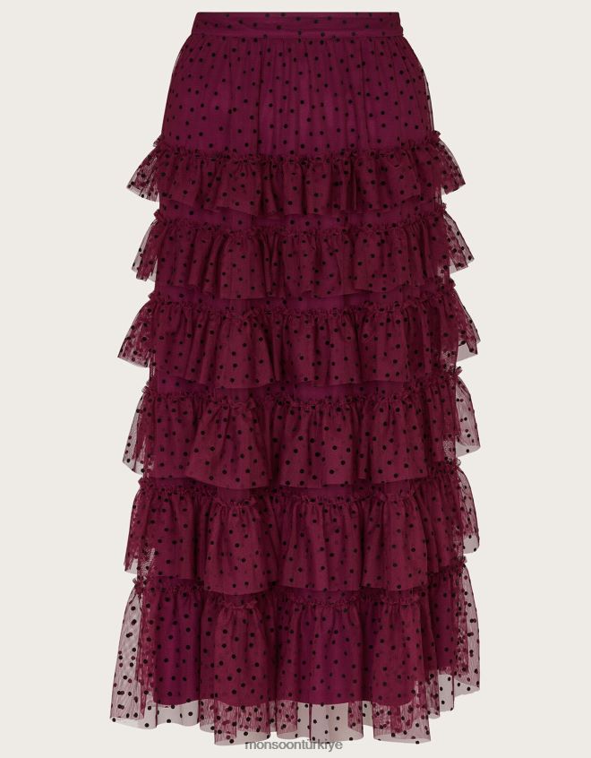 Monsoon kadınlar della noktalı katmanlı etek JH86BT148 Giyim kırmızı (dut)