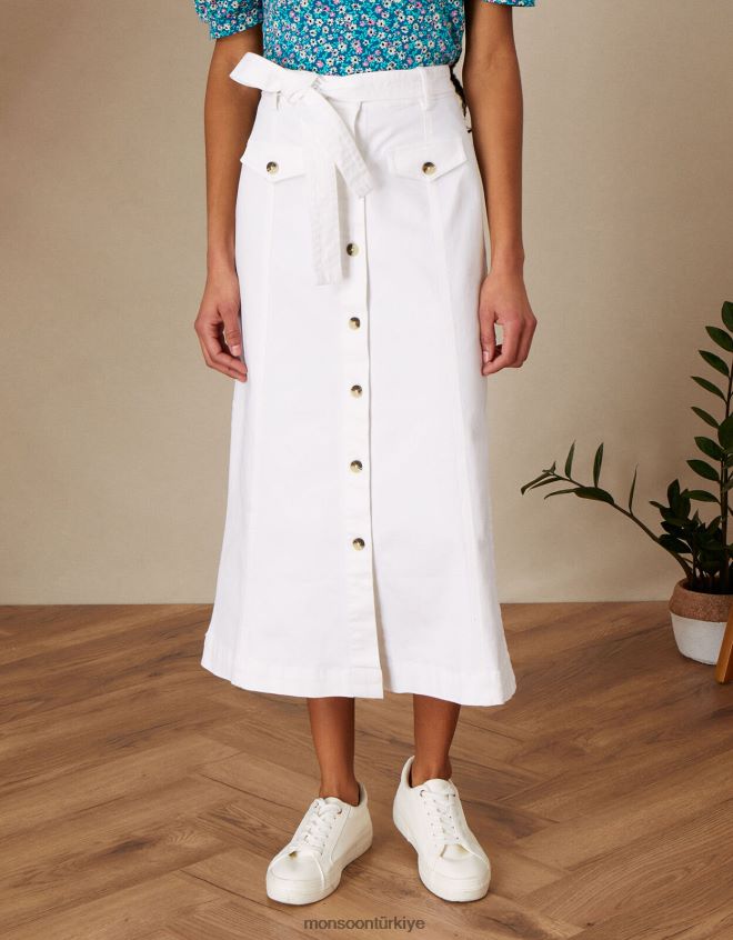 Monsoon kadınlar denim eteğin içinden düğme JH86BT1138 Giyim doğal (ekru)