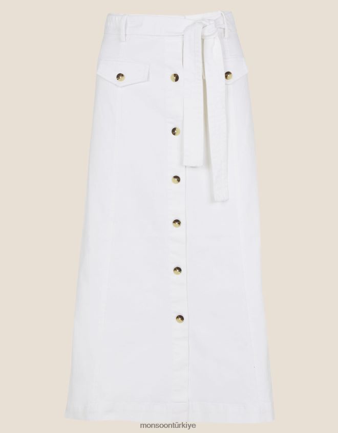 Monsoon kadınlar denim eteğin içinden düğme JH86BT1138 Giyim doğal (ekru)
