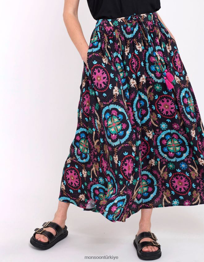 Monsoon kadınlar doğu preeti desenli etek JH86BT457 Giyim siyah