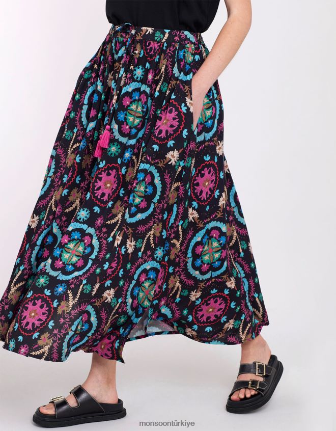 Monsoon kadınlar doğu preeti desenli etek JH86BT457 Giyim siyah