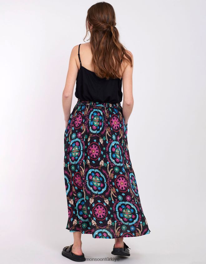 Monsoon kadınlar doğu preeti desenli etek JH86BT457 Giyim siyah