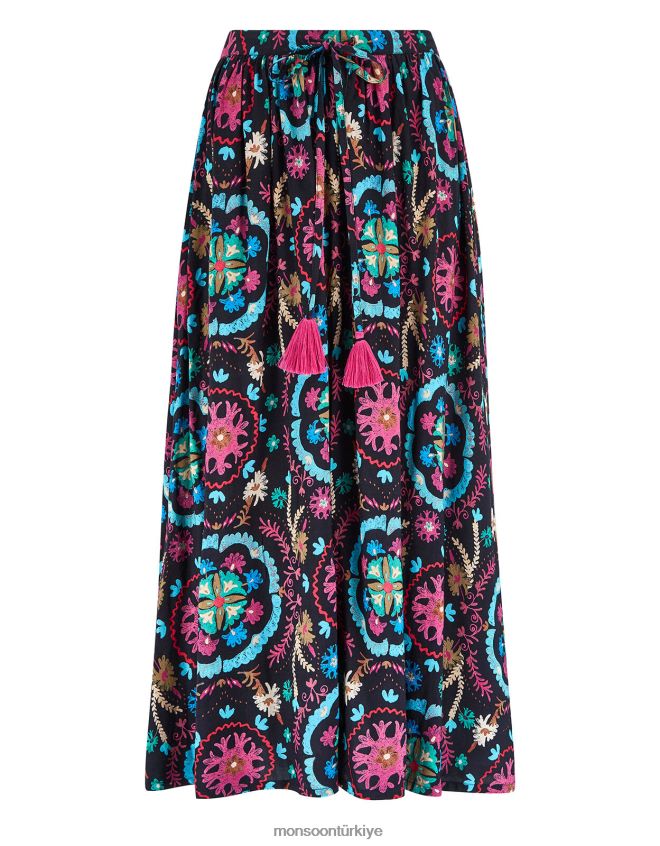Monsoon kadınlar doğu preeti desenli etek JH86BT457 Giyim siyah