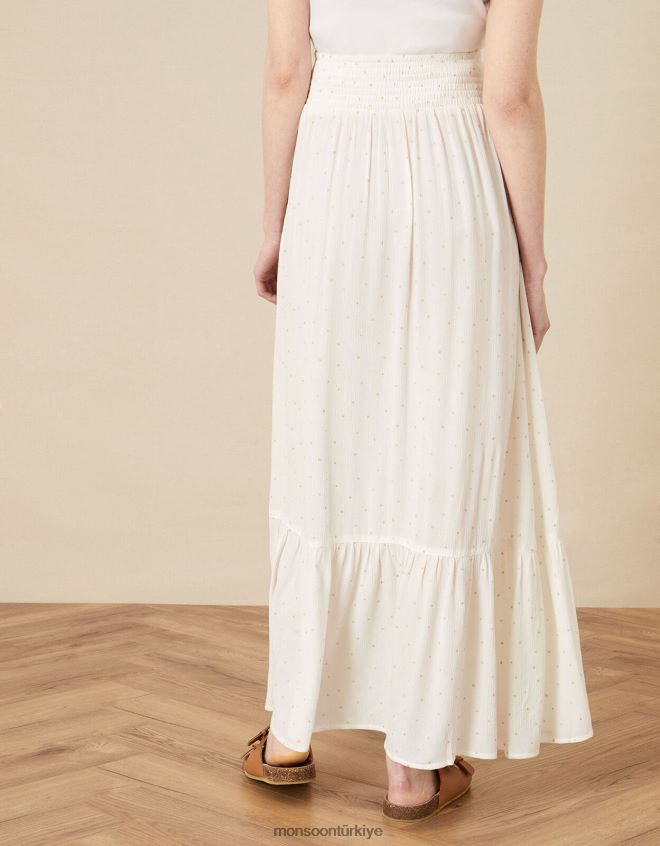Monsoon kadınlar katmanlı folyo desenli maxi etek JH86BT856 Giyim beyaz