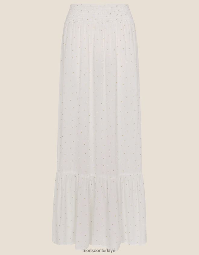 Monsoon kadınlar katmanlı folyo desenli maxi etek JH86BT856 Giyim beyaz