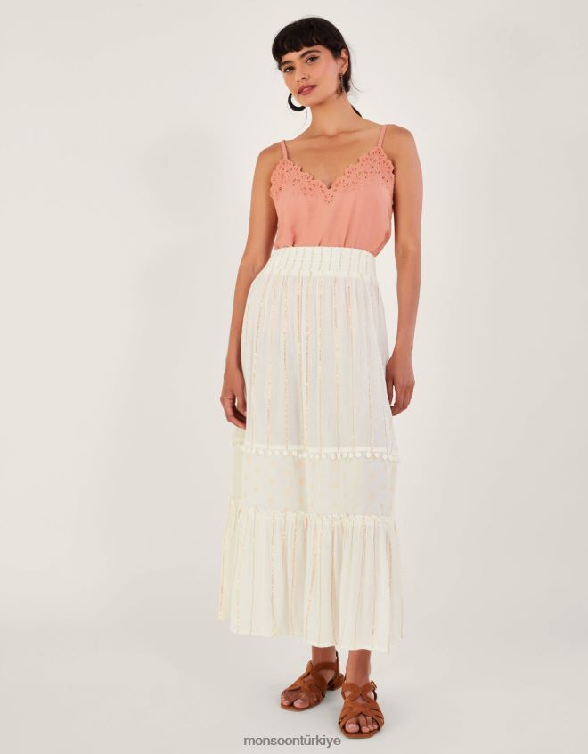 Monsoon kadınlar katmanlı metalik plaj eteği JH86BT200 Giyim beyaz