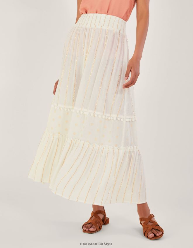 Monsoon kadınlar katmanlı metalik plaj eteği JH86BT200 Giyim beyaz