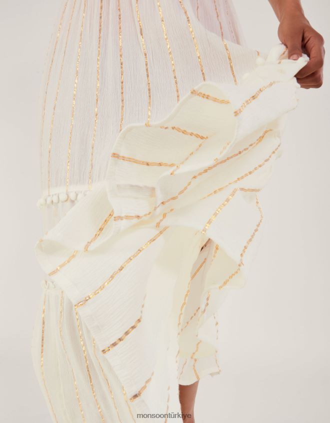 Monsoon kadınlar katmanlı metalik plaj eteği JH86BT200 Giyim beyaz