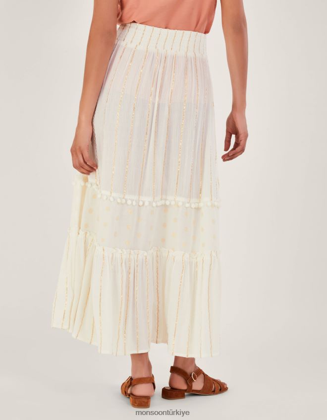 Monsoon kadınlar katmanlı metalik plaj eteği JH86BT200 Giyim beyaz